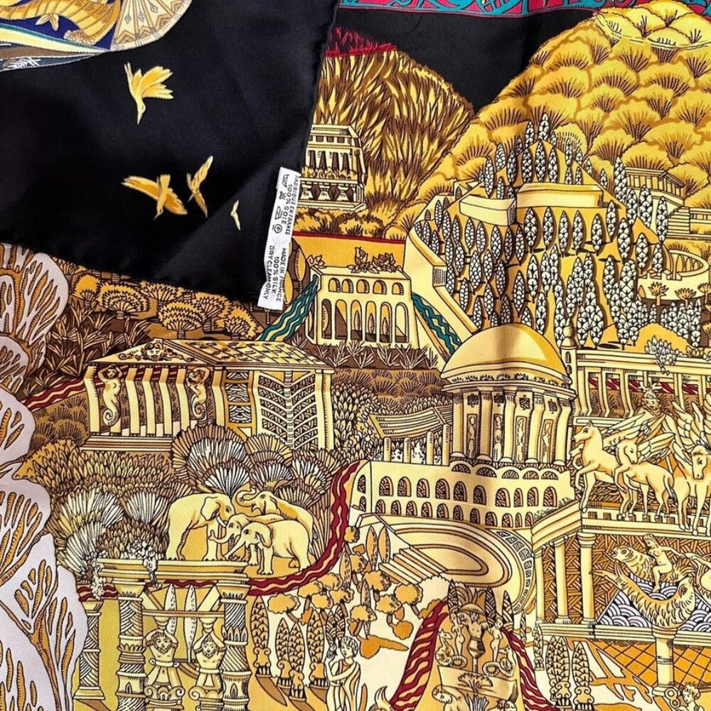Hermes Carre L'Atlantide Atlantis Vintage 90cm Black Multicolor Silk Scarf - Picture 4 of 7